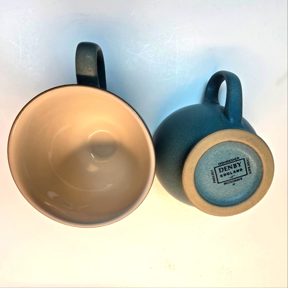 4 Set Denby Luxor Touquoise Blue 3" Footed Tea /Coffee Cups Handcrafted England - Picture 4 of 8